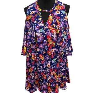 Umgee Ruffled Floral Mini Dress. Boho Party Fun Feminine Resort